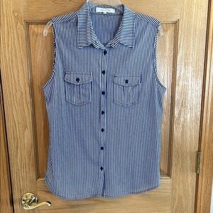 Eden & Olivia - Vivid Blue & White Striped Sleeveless Blouse - Button Down - XL